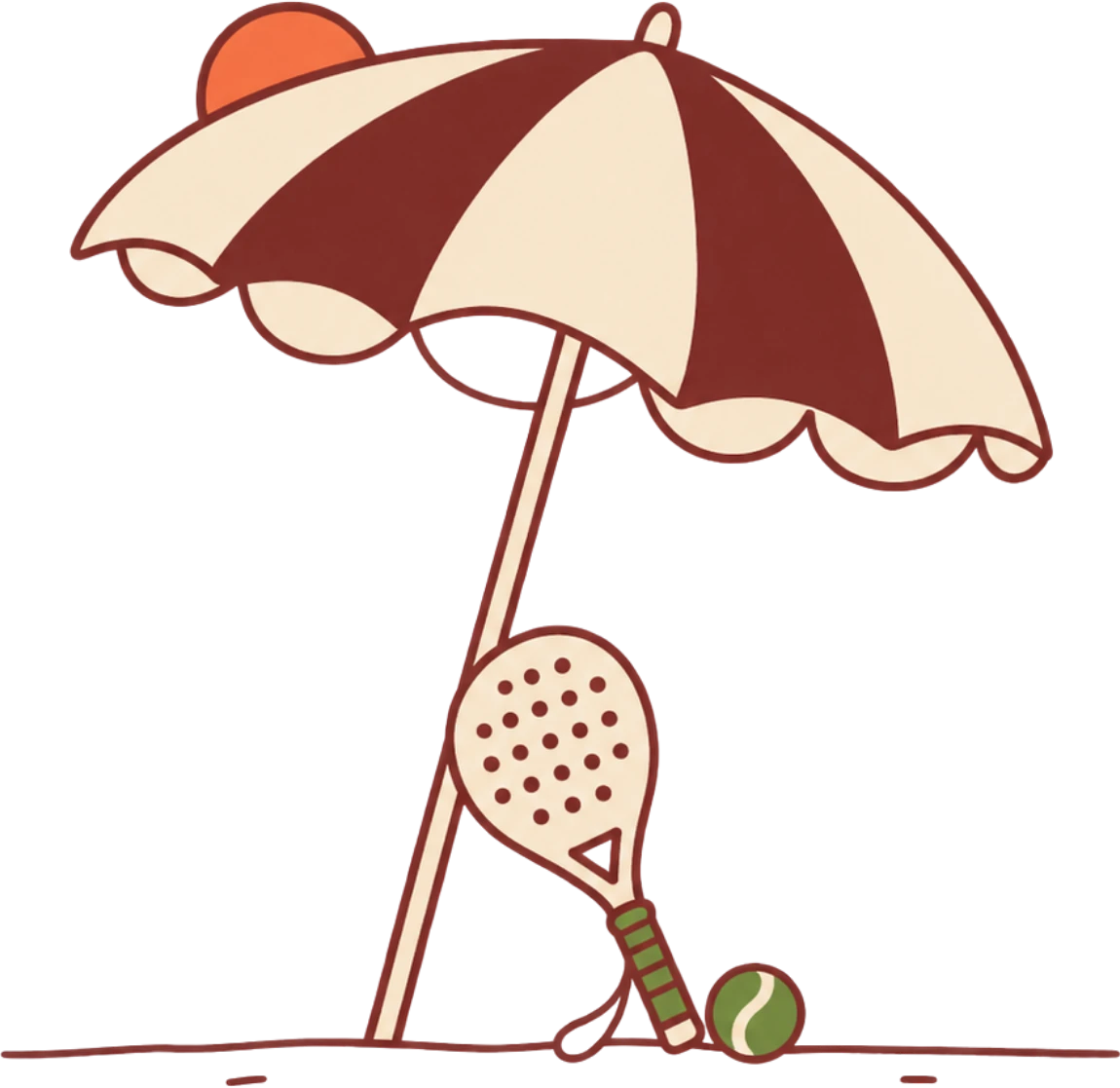A beach umbrella with a padel racket and ball leaning against it