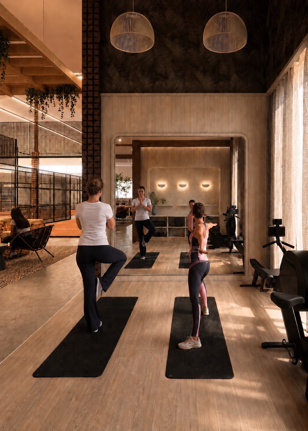 Guests in a class in the fitness room at the Oasis