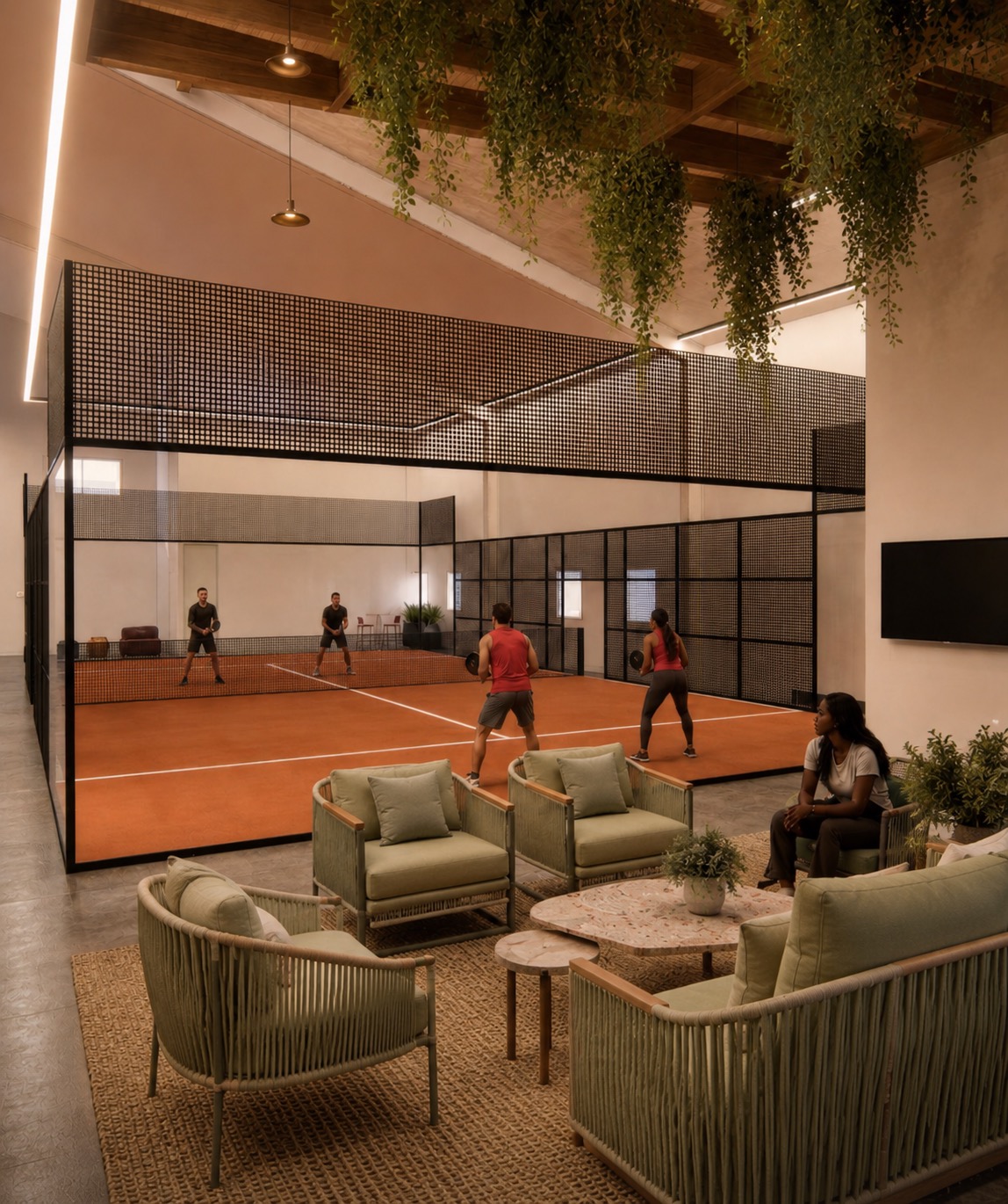 Guests playing on the indoor padel court